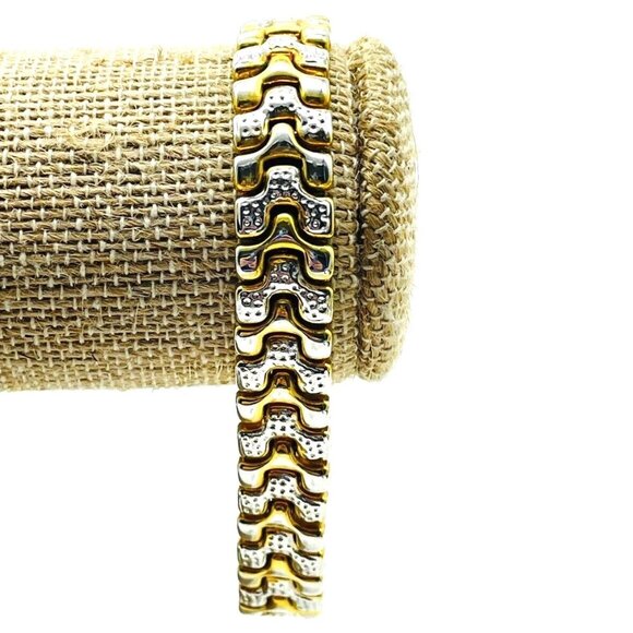 Textured Link Chain Bracelet Mixed Metal Tone Classic Career Everyday - Picture 1 of 6